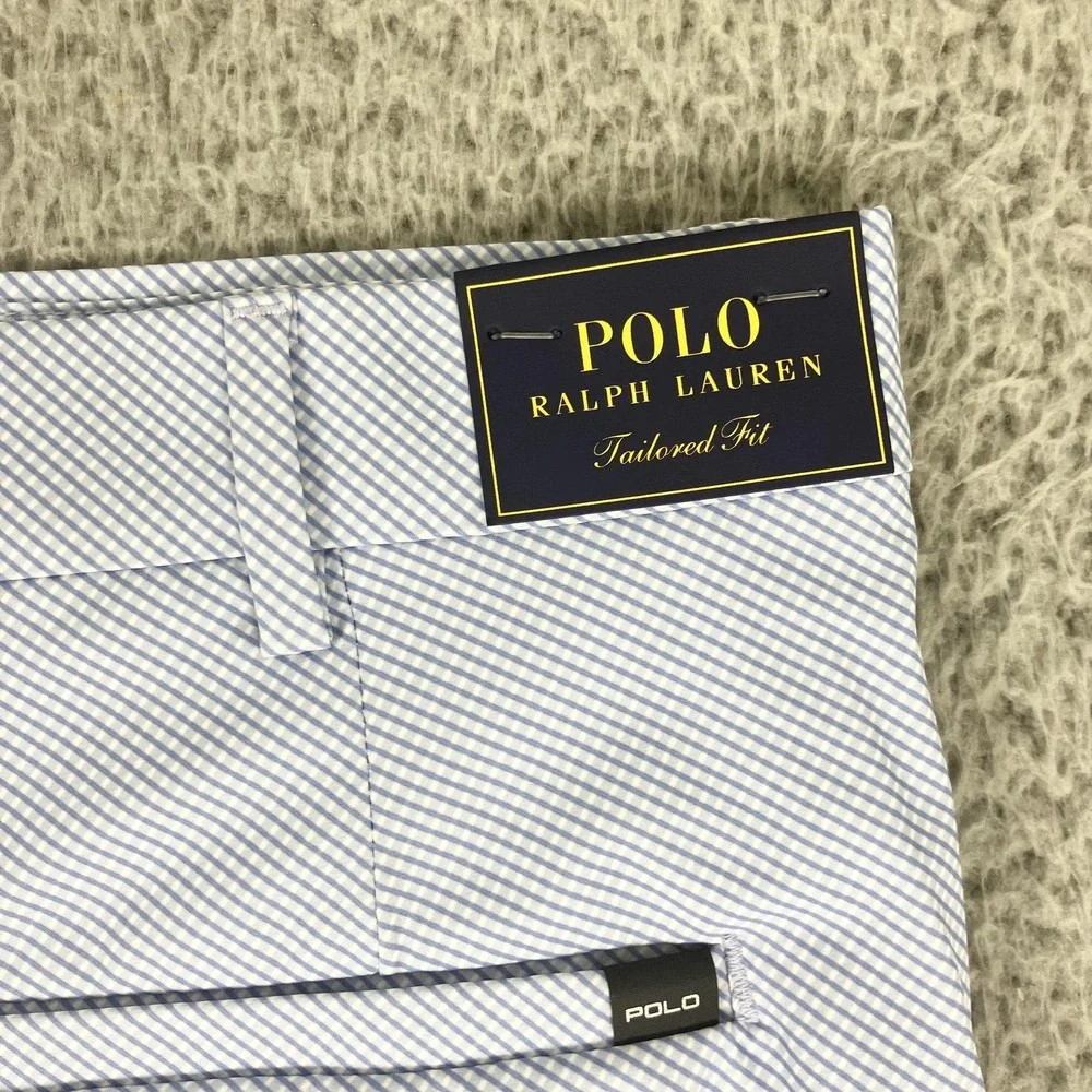Polo Ralph Lauren Shorts Mens 40 Blue Check Tailored‎ Fit Performance Chino Golf